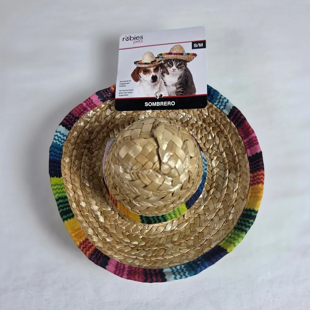 Rubies Pets Sombrero Hat Set of 2 Small Medium Dog Cat Serape Straw Costume